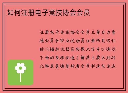 如何注册电子竞技协会会员