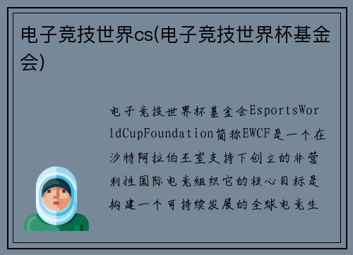 电子竞技世界cs(电子竞技世界杯基金会)